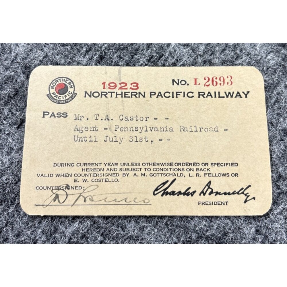 1923 Northern Pacific Railroad Pass #L2693 Railroad Passenger Agent